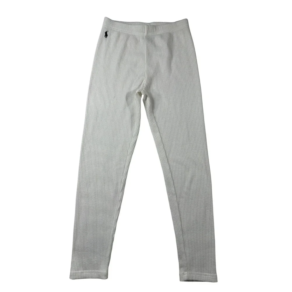 Polo Ralph Lauren Girls‎ Ribbed Knit Leggings Cream White Size L 12-14 Pony Logo
